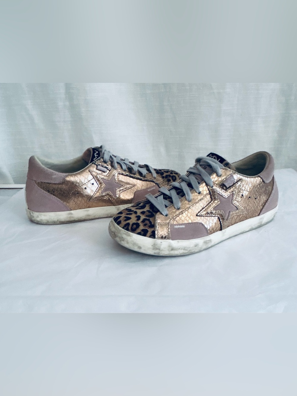 Mark Nason (Golden Goose Style) Gold Leopard Accent Low-Top Sneakers